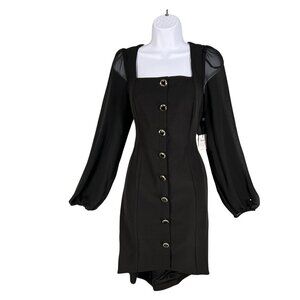 Shelli Segal Laundry Womens 6 NWT Black Dress Sheer Sleeves Deco Button Cocktail